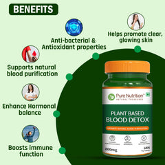 Pure Nutrition Plant-Based Blood Detox 800mg | With Neem, Manjistha & Turmeric Extract | Natural Blood Purifier for Skin Health, Detox Support, Acne & Pimple Control