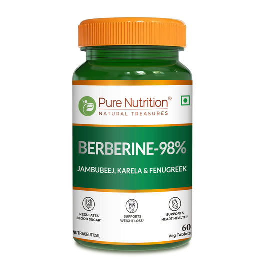 Pure Nutrition BERBERINE 98% 60 Veg Tablets | with Jamun Beej, Karela & Fenugreek Extract | Supports Blood Sugar Control, Weight Management, Heart & Metabolic Health | Natural Herbal Wellness Formula