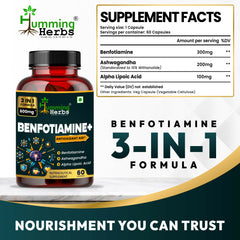 Humming Herbs Benfotiamine+ 600mg with Ashwagandha & Alpha Lipoic Acid - Antioxidant & Energy Support - Promotes Nerve Health & Metabolic Function