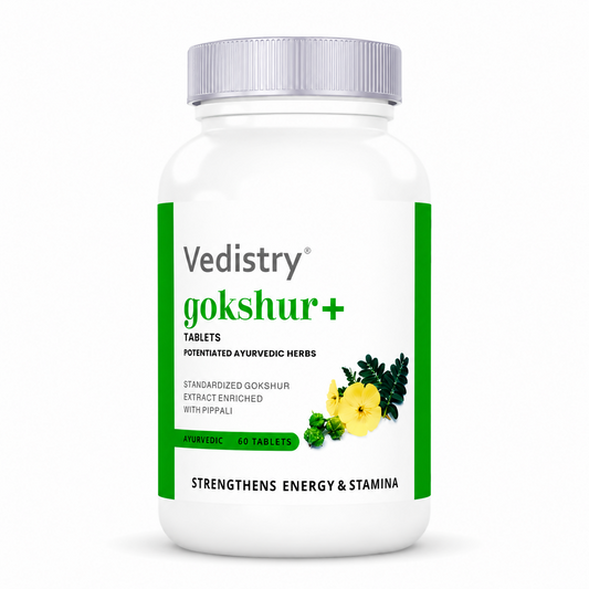 Vedistry® Gokshur+ Tablets | Standardized Gokshur Extract Enriched with Pippali | Strengthens Energy & Stamina | 60 Tablets