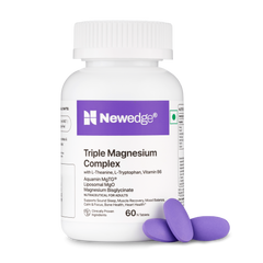 Newedge Triple Magnesium Complex | Aquamin MgTG® + Bisglycinate + Liposomal MgO | With L-Theanine, L-Tryptophan & Vitamin B6 | Deep Sleep, Muscle Recovery, Stress Relief & Bone Health.