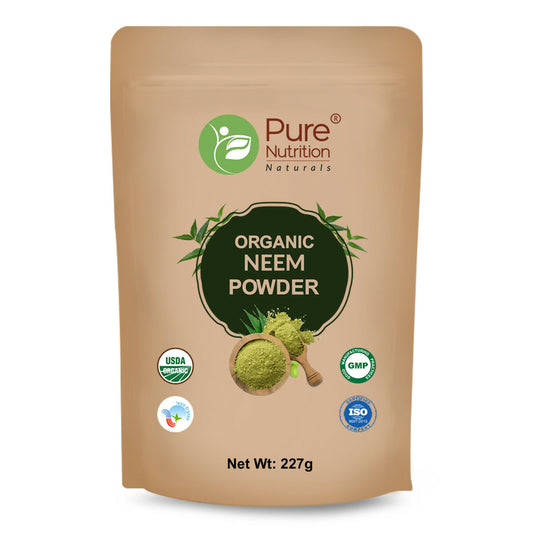 Pure Nutrition Organic Neem Leaf Powder (Azadirachta Indica) for Face Pack, Healhy Skin & Hair | Boosts Immunity & Digestion | 100% Pure, Free from Additives | Sun-dried | USDA Organic Certified | Edible Quality - 227g