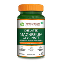 Pure Nutrition Chelated Magnesium Glycinate 2000mg | High Absorption for Sleep, Muscle, Nerve & Bone Health | Elemental Magnesium 440mg | 60 Tablets