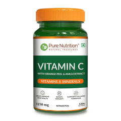 Pure Nutrition Plant-Based Vitamin C (1250mg) - 120 Veg Tablets with Amla & Orange Peel Extract | Boosts Immunity & Skin Glow | Natural Antioxidant for Men & Women | Supports Collagen Formation