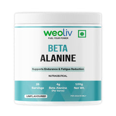 Weoliv Beta Alanine Powder | Supports Endurance & Fatigue Reduction | Unflavoured | 4g Beta Alanine (Per Serve) | 100g