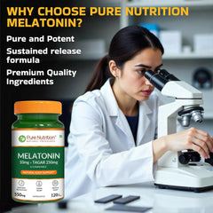 Pure Nutrition Melatonin 10mg with Tagar 250mg - 120 Veg Tablets | Non-Addictive Sleep Aid | Helps Fall Asleep Fast | Promotes Deep Sleep | Enhances Sleep Quality | Helps In Relaxation