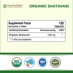 Pure Nutrition Organic Shatavari | Boosts Immunity, Digestion | Ayurvedic & Herbal Supplement | Helps Balance Women's Hormones & Reproductive Health - 120 Tablet