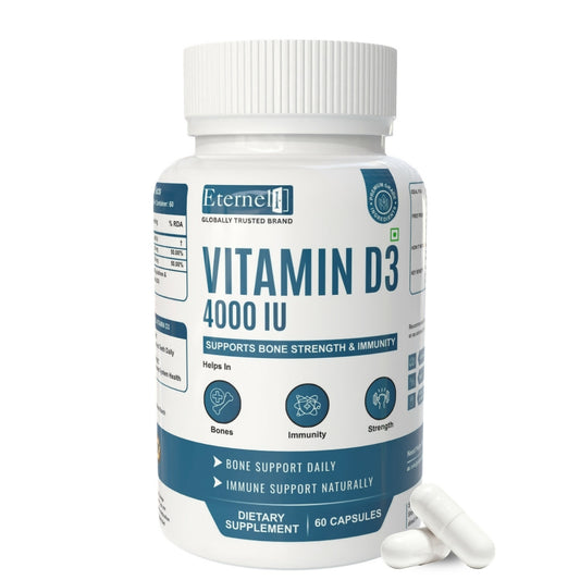 Eternell® Vitamin D3 4000 IU Capsules | Enriched With Di Calcium Phosphate | Supports Bone Strength & Immunity | 60 Capsules