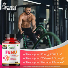 Humming Herbs FENU Fenugreek with Ashwagandha, Shatavari, Safed Musli ,Magnesium, Zinc , Vitamin D3, Vitamin B6 & Folic Acid 120 Capsules