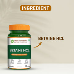 Pure Nutrition Betaine HCL 650mg (60 Capsules) Supports Digestive Health, Stomach Acid Balance & Nutrient Absorption, Helps Relieve Gas, Heartburn & Acidity