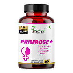 Humming Herbs Primrose+ with Evening Primrose, Flaxseed, Vitamin E, D3 & CoQ10, 90 Capsules