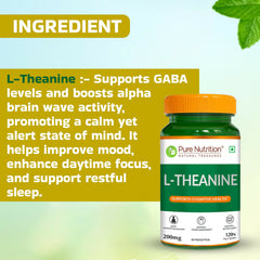 Pure Nutrition L-Theanine 200mg 120 Veg Capsules | L Theanine Supplement | Supports Stress Relief, Anxiety Reduction & Cognitive Health | Promotes Relaxation & Brain Function