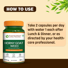 Pure Nutrition Horny Goat Weed with Maca Root Extract 1000mg 60 Veg Capsules | Supports Energy, Stamina, Bone & Hormonal Health