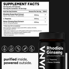 UJANA Rhodiola Ginseng with L-Theanine – 900 mg Herbal Blend – 90 Vegetarian Capsules – 45 Day Pack
