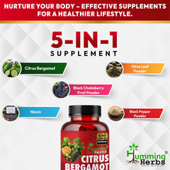 Humming Herbs Citrus Bergamot 15500mg - High Potency Cholesterol Support Supplement with Black Choke Berry, Niacin, Olive Leaf & Black Pepper Extract, Heart Health, Antioxidant, Vegan, Capsules