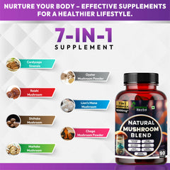 Humming Herbs Natural Mushroom Blend Capsules 7-in-1 with Cordyceps,Lion's Mane,Reishi, Maitake,Chaga,Shiitake & Oyster Mushroom 90 Capsules