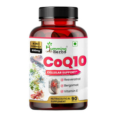Humming Herbs CoQ10 600mg Cellular Support Supplement with Resveratrol, Bergamot & Vitamin E - Heart Health & Energy Booster - Antioxidan 60 Caps