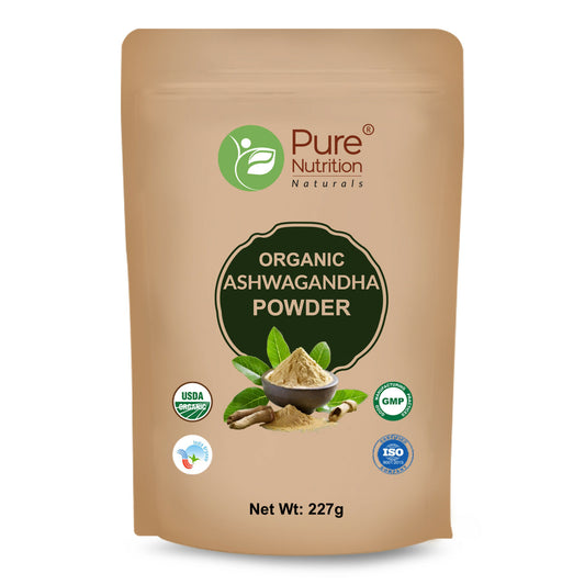 Pure Nutrition Organic Ashwagandha Root Powder, 227g | Supports Stress Management, Sleep, Fertility, Immunity, Vitality & Strength | Amukkara Kizhangu Choornam | USDA Organic Certified