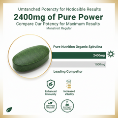 Pure Nutrition Organic Spirulina 2400mg (Per Serving), 180 Veg Tablets | Spirulina Powder Organic Tablets | Supports Healthy Skin & Boost Immunity | Support Weight Management & Detoxification