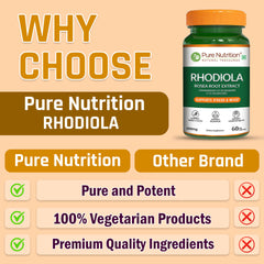Pure Nutrition Rhodiola Rosea Root Extract (500mg) - 60 Veg Capsules | Standardized to 3% Rosavins & 1% Salidroside | Supports Energy, Focus, Relaxation & Cognitive Health