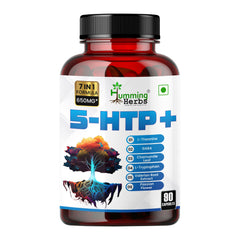 Humming Herbs 5-HTP+ with L-Theanine, L-Tryptophan, GABA, Valerian Root Extract, Chamomile Leaf, Passion Flower (Hydroxytryptophan) Mood & Sleep Support 7in1 | 650MG | 90 Caps