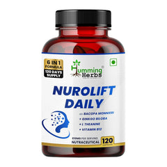 Humming Herbs Nurolift Daily Supplement 6-in-1 with Bacopa,Ginkgo,L-Theanine,Vitamin B12,Folic Acid & Zinc–120 Veg Capsules