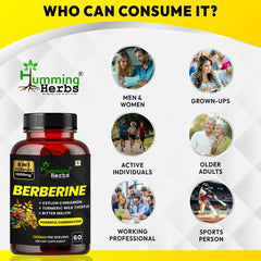 Humming Herbs Berberine Supplement with Milk Thistle,Ceylon Cinnamon, Turmeric, Red Yeast Rice, Wild Bitter Melon, Gymnema & Probiotics – Vegetarian Capsules