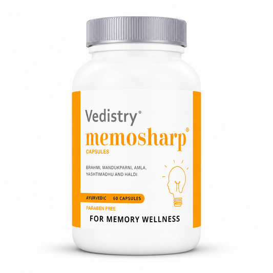Vedistry® Memosharp Capsules | Ayurvedic Memory & Brain Wellness | Enriched with Brahmi, Mandukparni & Yashtimadhu | 60 Capsules