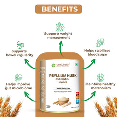 Pure Nutrition Psyllium Husk Isabgol Powder, 100g | Natural Dietary Fiber Supplement | Supports Digestive & Gut Health | Helps Ease Irregularity & Bloating | Gluten Free, No Sugar Added