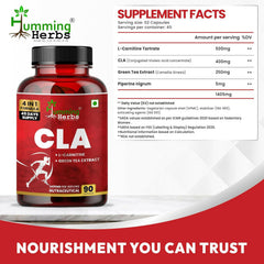 Humming Herbs CLA with L-Carnitine, Green Tea Extract & Piperine 4 in 1 Formula 90 Veg Capsules