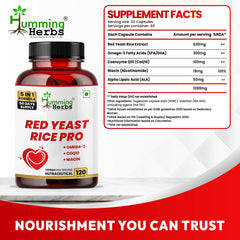 Humming Herbs Red Yeast Rice Pro 5-in-1 Supplement | Red Yeast Rice, Omega-3 (EPA/DHA), CoQ10, Niacin, ALA