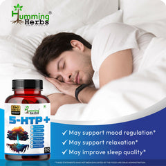 Humming Herbs 5-HTP+ with L-Theanine, L-Tryptophan, GABA, Valerian Root Extract, Chamomile Leaf, Passion Flower (Hydroxytryptophan) Mood & Sleep Support 7in1 | 650MG | 90 Caps