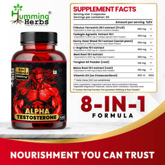 Humming Herbs Alpha Testosterone Supplement – Tribulus, Fadogia Agrestis, Epimedium (Horny Goat Weed), L‑Arginine, Beet Root, Tongkat Ali, Maca & Vitamin D3 – 120 Vegan Capsules (60 Servings)