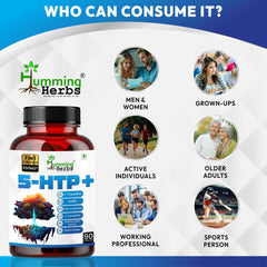 Humming Herbs 5-HTP+ with L-Theanine, L-Tryptophan, GABA, Valerian Root Extract, Chamomile Leaf, Passion Flower (Hydroxytryptophan) Mood & Sleep Support 7in1 | 650MG | 90 Caps