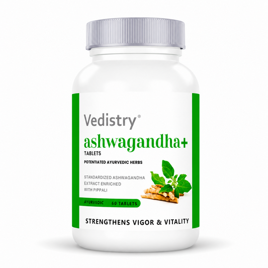 Vedistry® Ashwagandha+ Tablets | Standardized Ashwagandha Extract Enriched with Pippali | Relieves Stress & Boosts Immunity | 60 Tablets