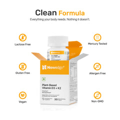 Newedge Plant Based Vitamin D3+K2 | Vitashine® + MenaquinGold® | 100% Vegan | Calcium Direction to Bones | Immunity, Heart & Bone Strength | Orange Flavour Melt Tablets