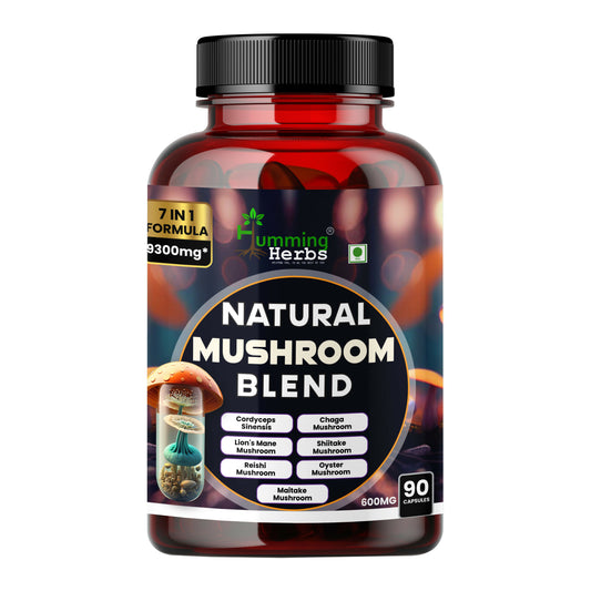 Humming Herbs Natural Mushroom Blend Capsules 7-in-1 with Cordyceps,Lion's Mane,Reishi, Maitake,Chaga,Shiitake & Oyster Mushroom 90 Capsules