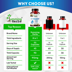 Humming Herbs L-Theanine with Ashwagandha, Chamomile, Magnesium, Vitamin B6, Vitamin B12 & Zinc | Veg Capsules | 912mg | 8-in-1 Daily Nutrition Blend