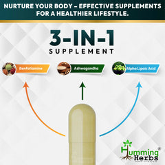 Humming Herbs Benfotiamine+ 600mg with Ashwagandha & Alpha Lipoic Acid - Antioxidant & Energy Support - Promotes Nerve Health & Metabolic Function