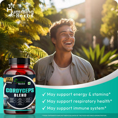 Humming Herbs Cordyceps sinensis Keeda Jadi supplement 8100mg with Reishi, Chaga, Enoki, Oyster & Maitake Mushroom Supports Lungs detox and Immune Support 7in1 Formula - 90 Cap