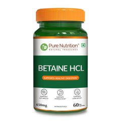 Pure Nutrition Betaine HCL 650mg (60 Capsules) Supports Digestive Health, Stomach Acid Balance & Nutrient Absorption, Helps Relieve Gas, Heartburn & Acidity