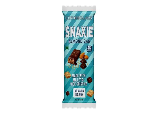 Corebolics Snaxie Almond Bar | Made with Millets & Rice Crispies | 4g Protein