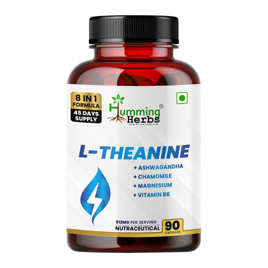 Humming Herbs L-Theanine with Ashwagandha, Chamomile, Magnesium, Vitamin B6, Vitamin B12 & Zinc | Veg Capsules | 912mg | 8-in-1 Daily Nutrition Blend