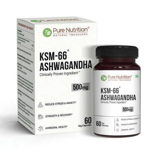 Pure Nutrition KSM-66® Ashwagandha 500mg | Clinically Studied Root Extract | 60 Veg Capsules | Supports Stress, Recovery & Wellness