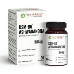 Pure Nutrition KSM-66® Ashwagandha 500mg | Clinically Studied Root Extract | 60 Veg Capsules | Supports Stress, Recovery & Wellness