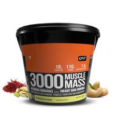 QNT Muscle Mass 3000 | Weight Gainer and Muscle Gainer Supplement (18g Protein, 1.5g Dietary Fibre, 110g Carbs) Per Serve
