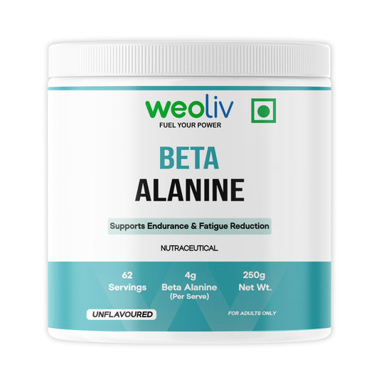 Weoliv Beta Alanine Powder | Supports Endurance & Fatigue Reduction | Unflavoured | 4g Beta Alanine (Per Serve) | 250g