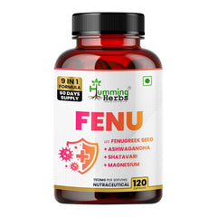 Humming Herbs FENU Fenugreek with Ashwagandha, Shatavari, Safed Musli ,Magnesium, Zinc , Vitamin D3, Vitamin B6 & Folic Acid 120 Capsules
