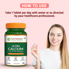 Pure Nutrition Ultra Calcium 1310mg 90 Veg Tablets | With Vitamin D3, K2, Zinc & Magnesium | Bone, Joint, Muscle & Immune Health Support | Calcium Supplement for Men & Women