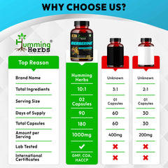 Humming Herbs Berberine Pure Extract 1000mg |Immune Support, Gut Health, Digestive Wellness, Metabolic Balance & Antioxidant Protection | Vegan, Non-GMO, High Bioavailable Form